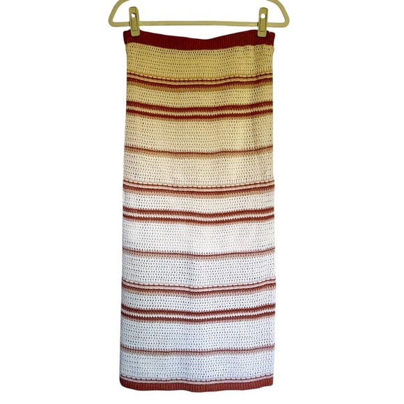 Freshman 1996 Crochet Stripe Midi Skirt Size Medium Cream Brown Festival - Picture 1 of 8